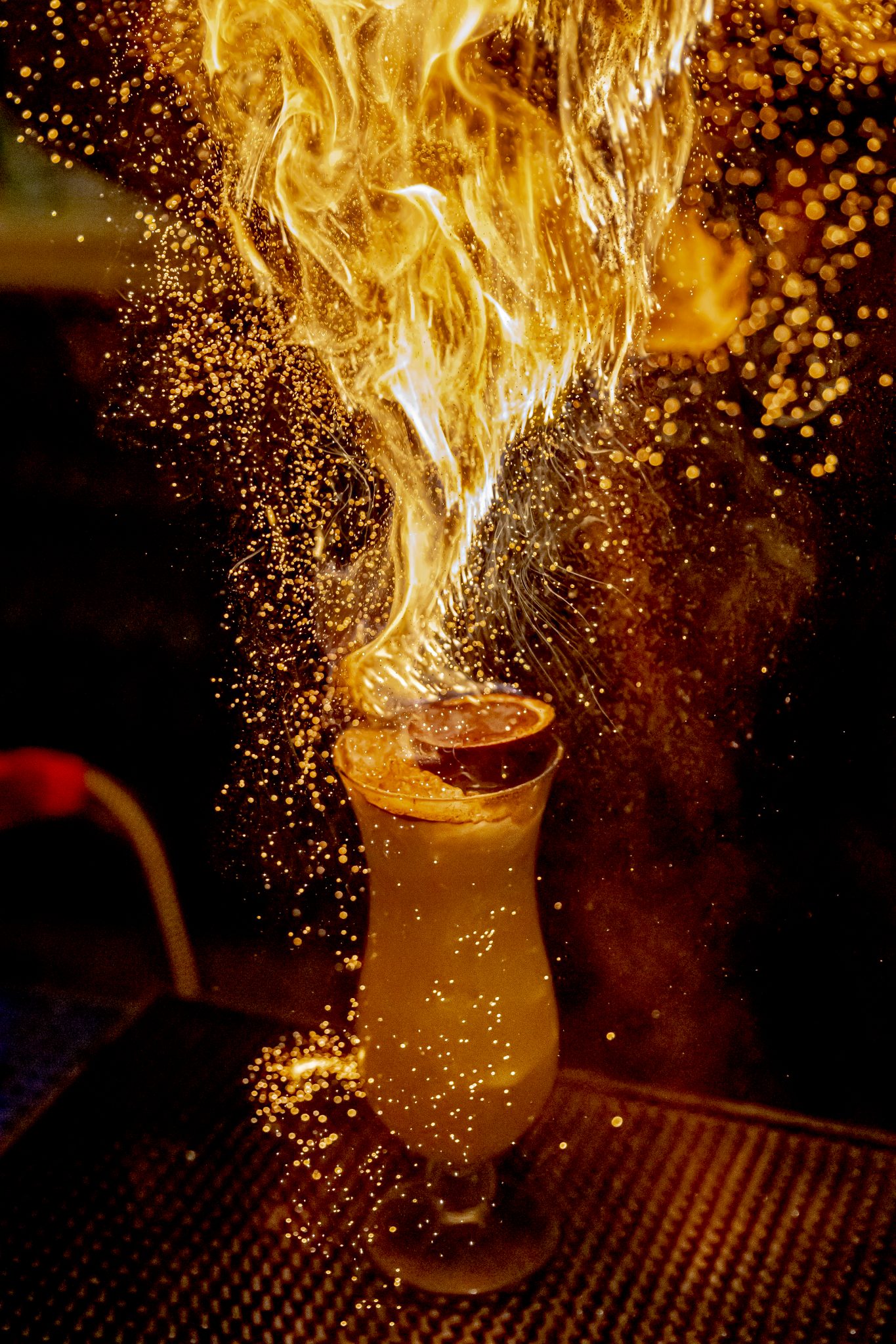 Flaming cocktail at Oriels Exeter