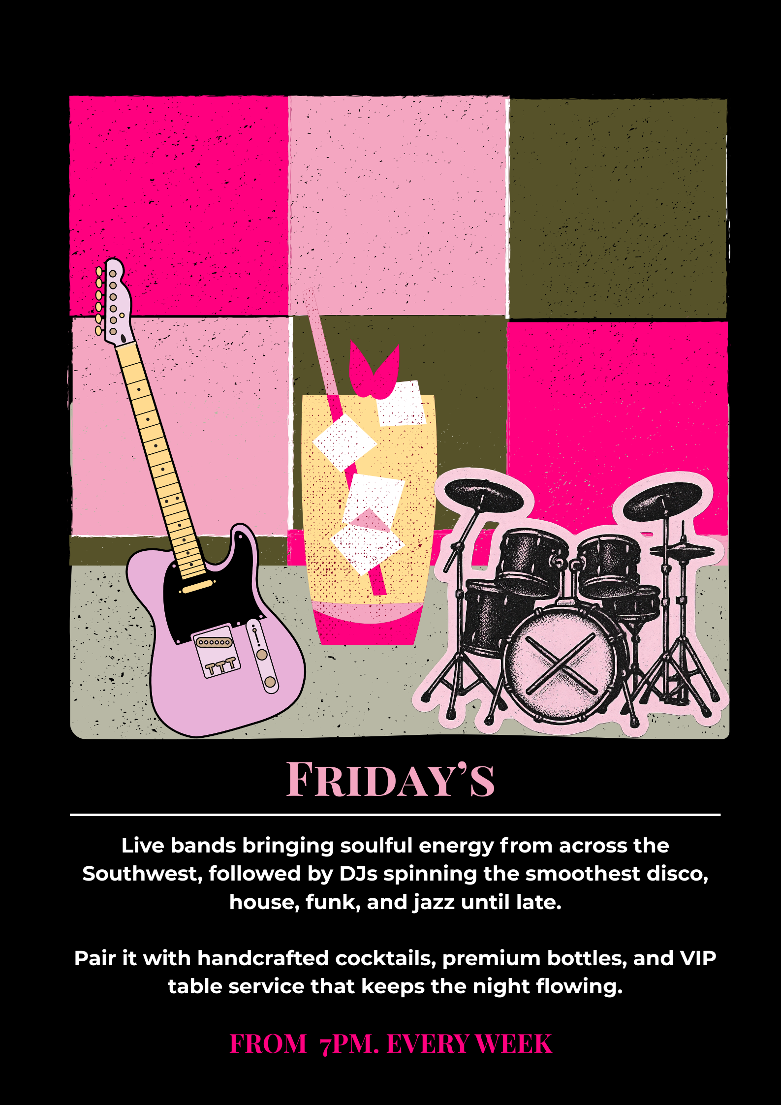 Friday live bands and DJs event poster