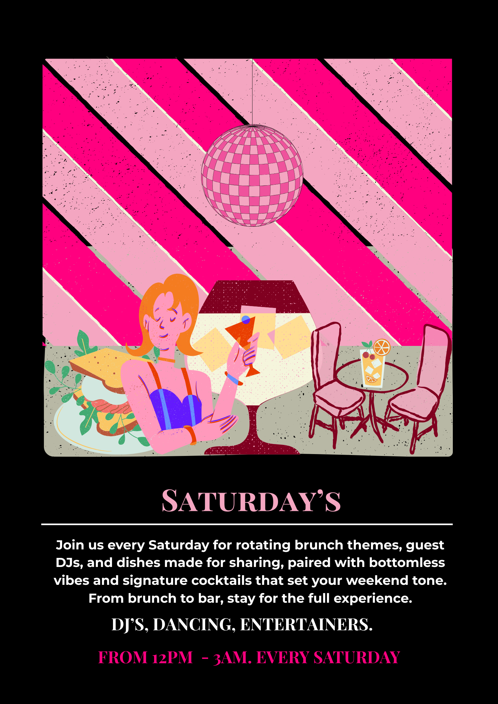 Saturday bottomless brunch event poster
