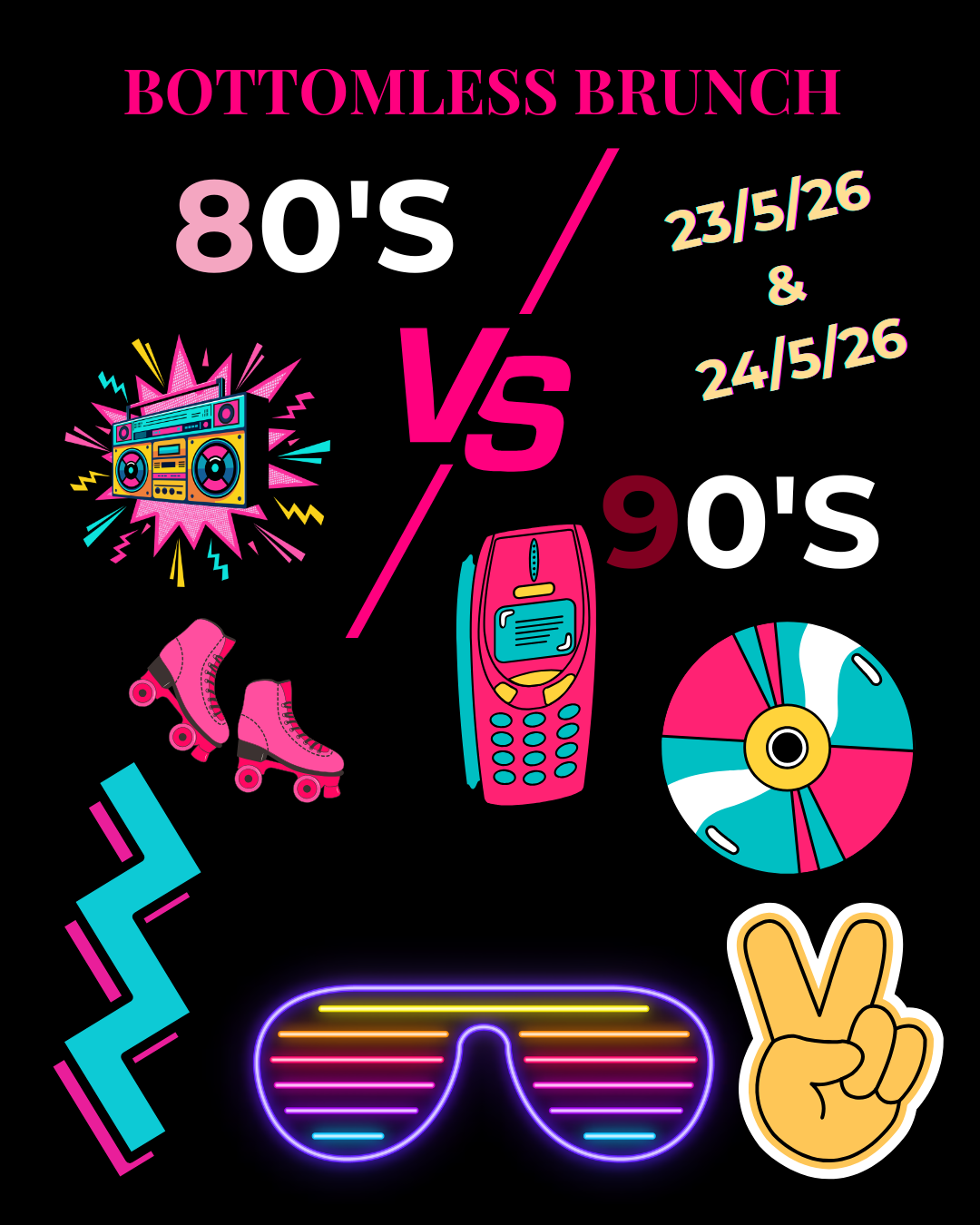 80s vs 90s brunch poster