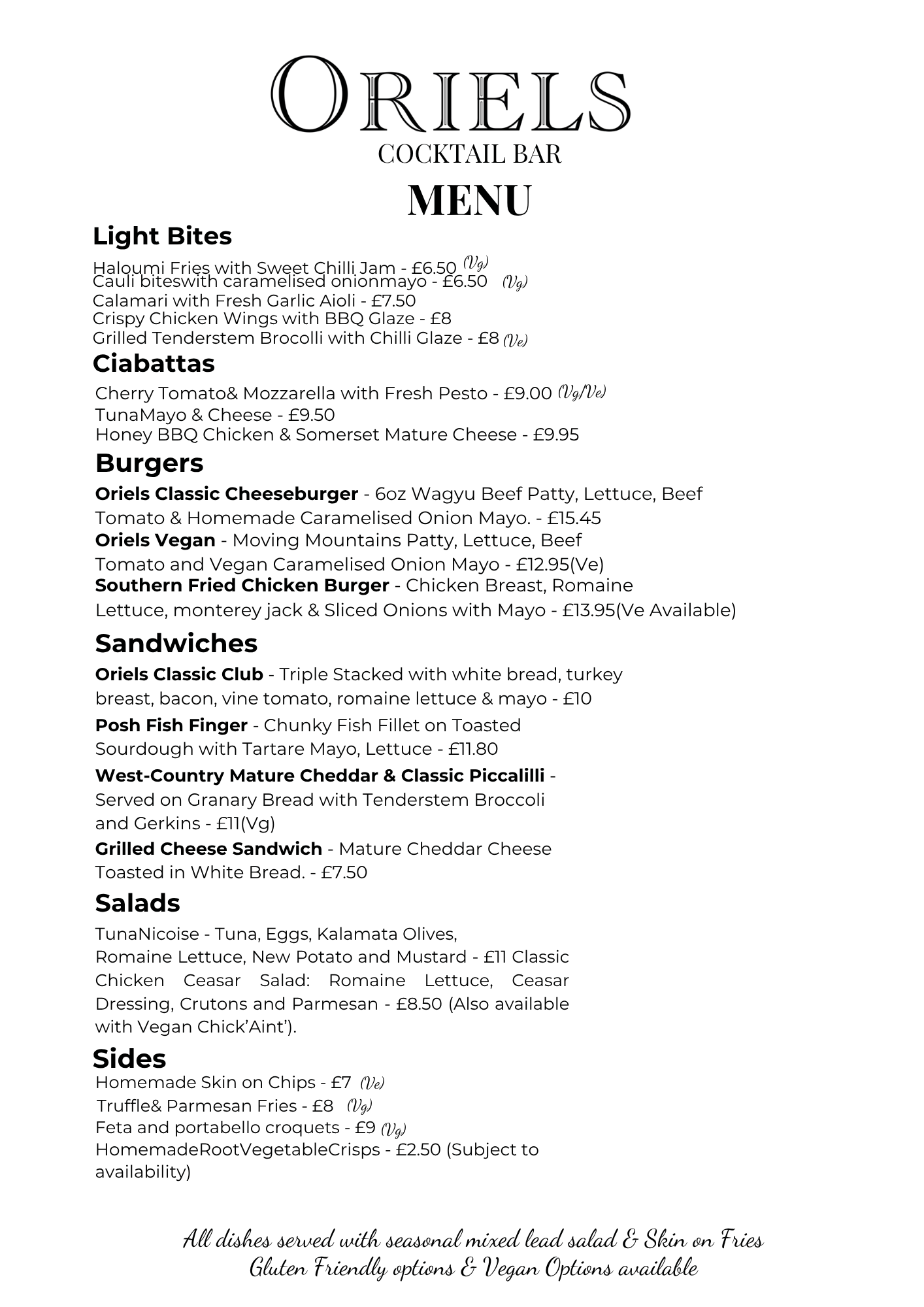 Preview of the Oriels Exeter Main Menu