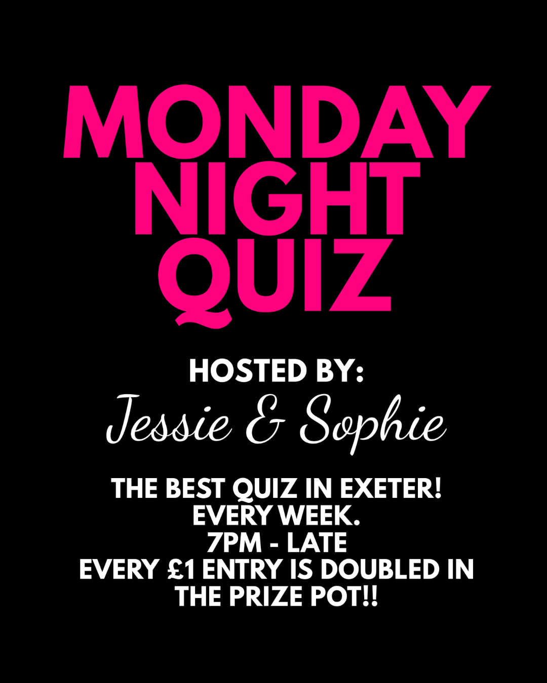 Oriels Exeter Monday Quiz poster