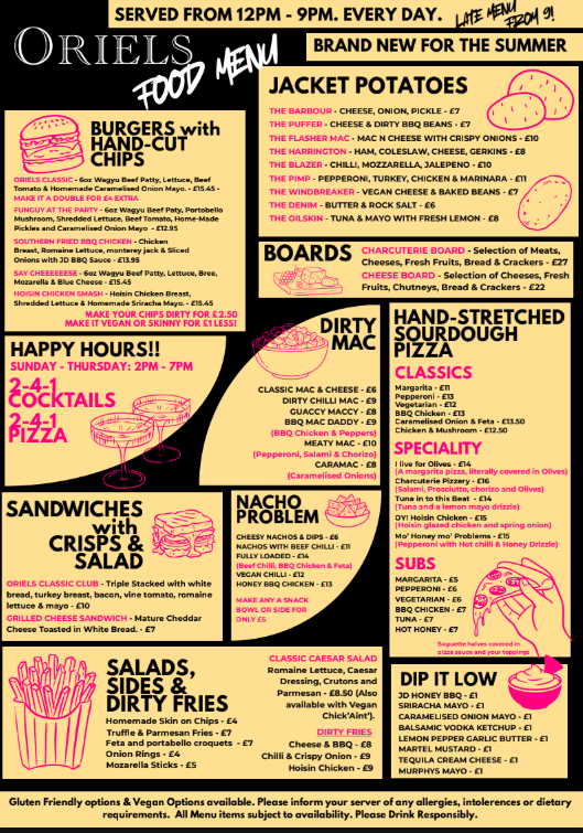 Preview of the Oriels Exeter Main Menu