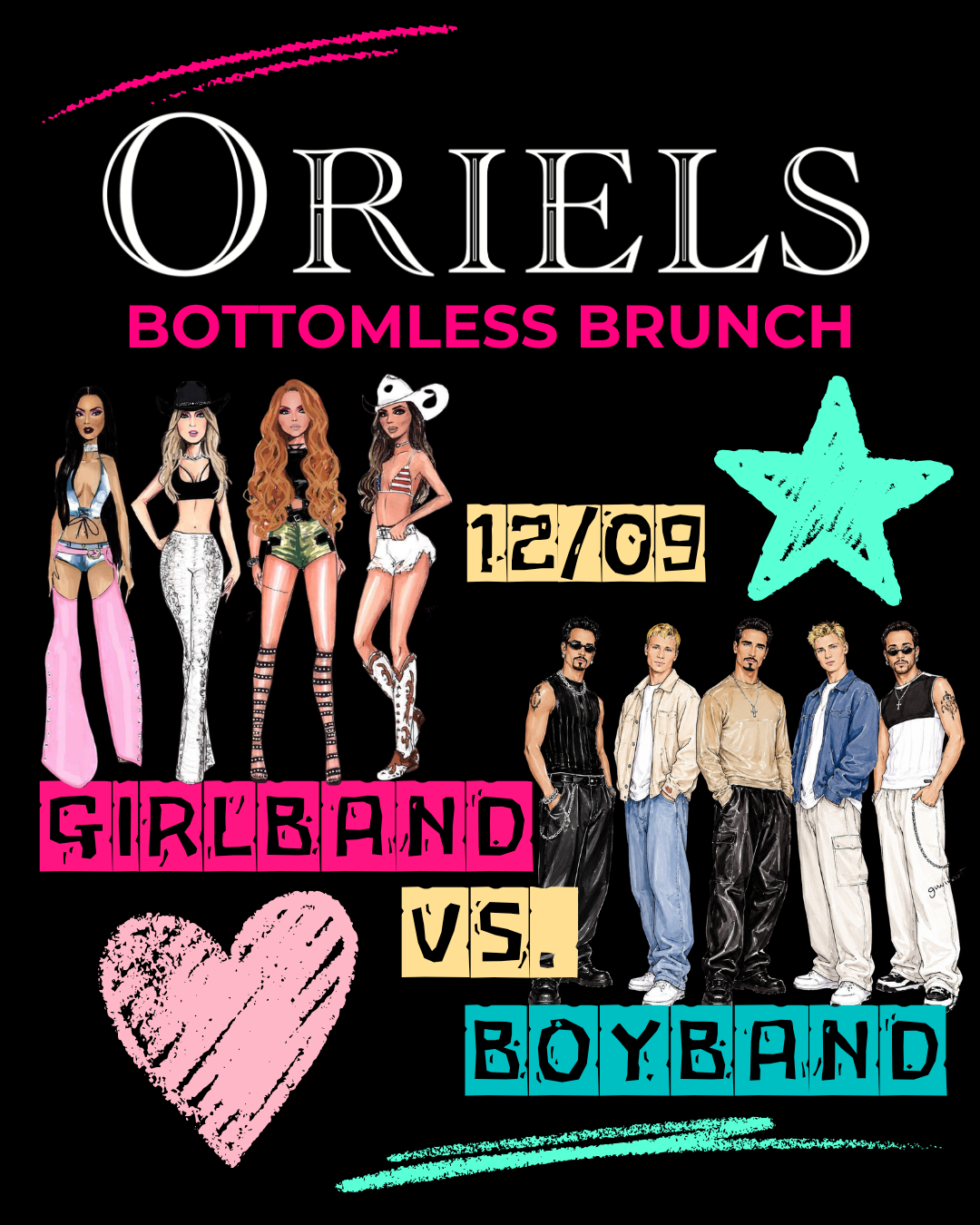 Bottomless Brunch poster for 12 September - Girlband Vs Boyband