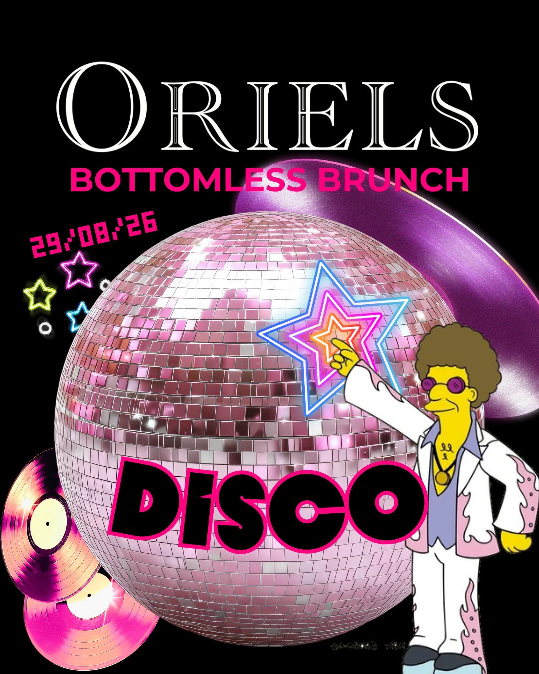 Bottomless Brunch poster for 29 August - Disco