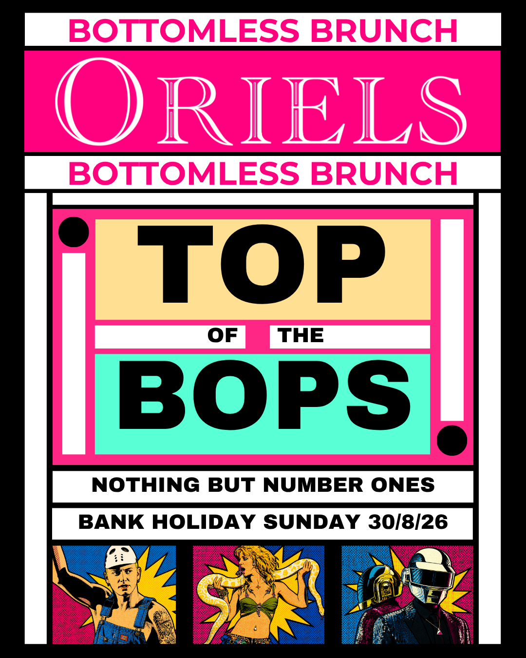 Bottomless Brunch poster for 30 August - Top of The Bops