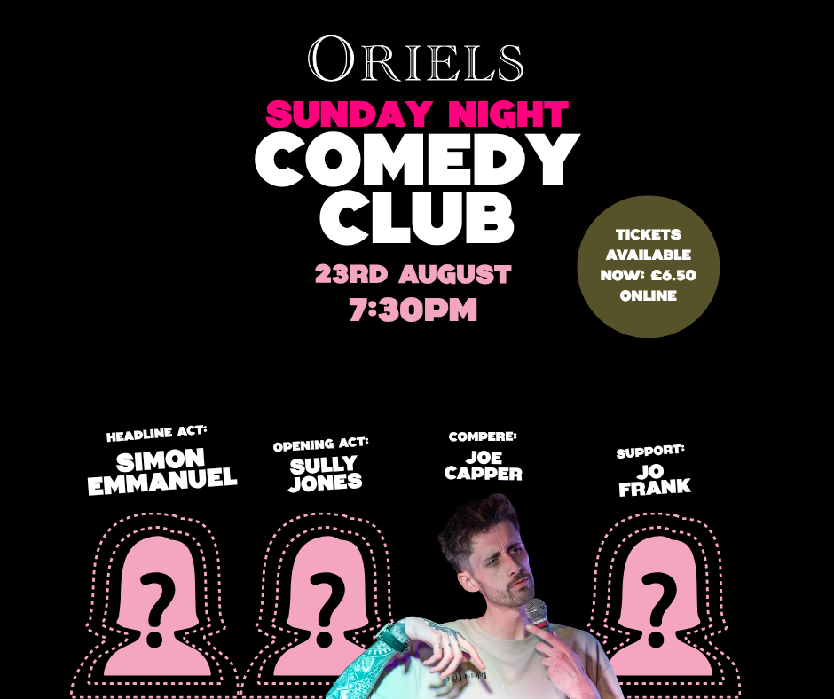 Sunday 23rd August Comedy Club poster