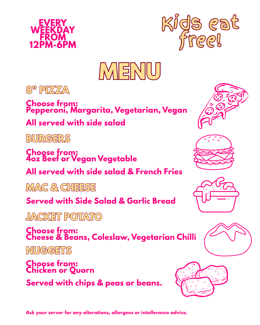 Preview of the Oriels Exeter Kids Menu