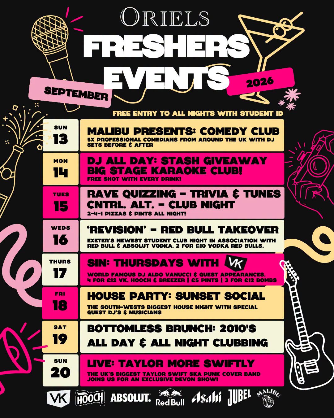 Freshers nightlife at Oriels Exeter